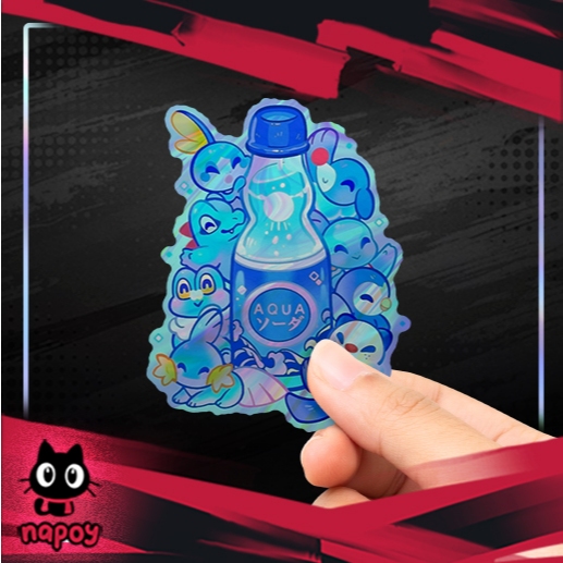 

Stiker Hologram Anime Game Blue Pokemon Drink