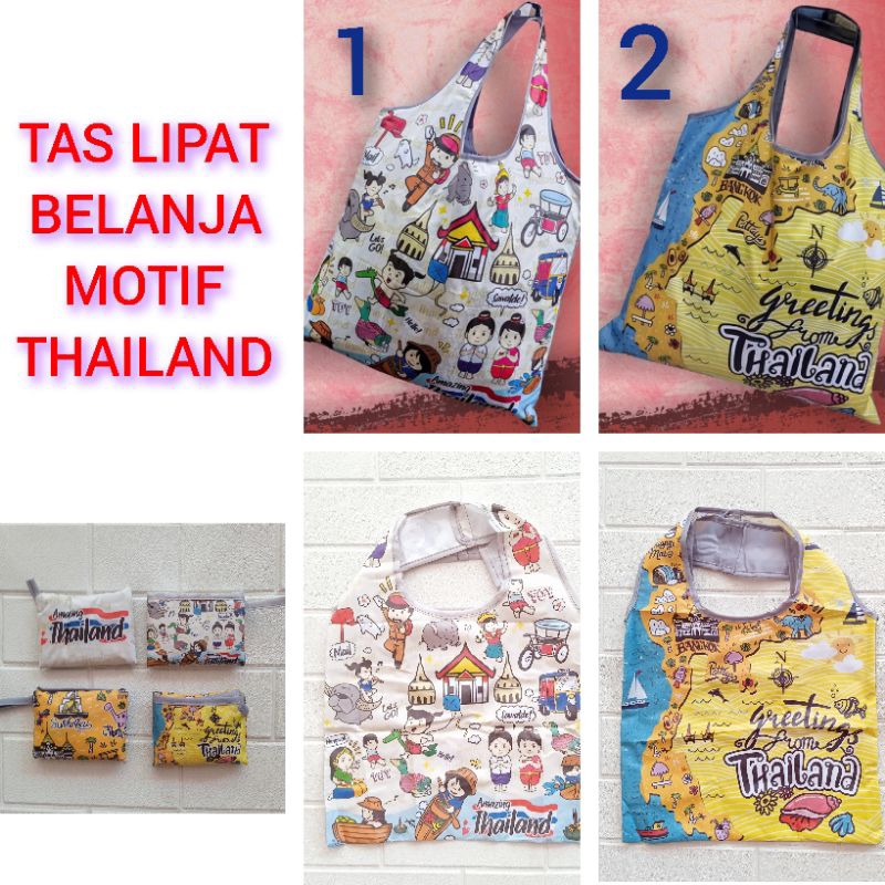 Tas belanja lipat motif thailand souvenir thailand