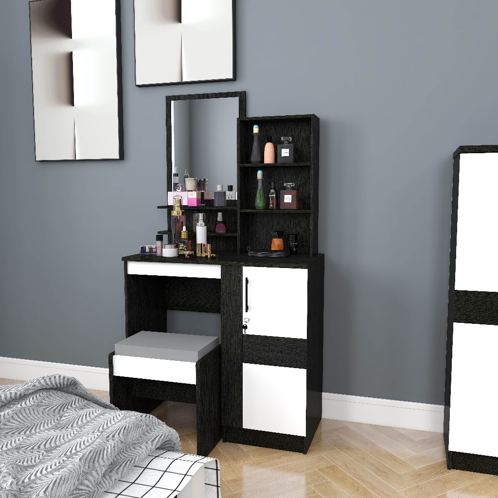 SUPER Meja Rias Dressing Table Minimalis Warna Hitam & Putih | MR 2303