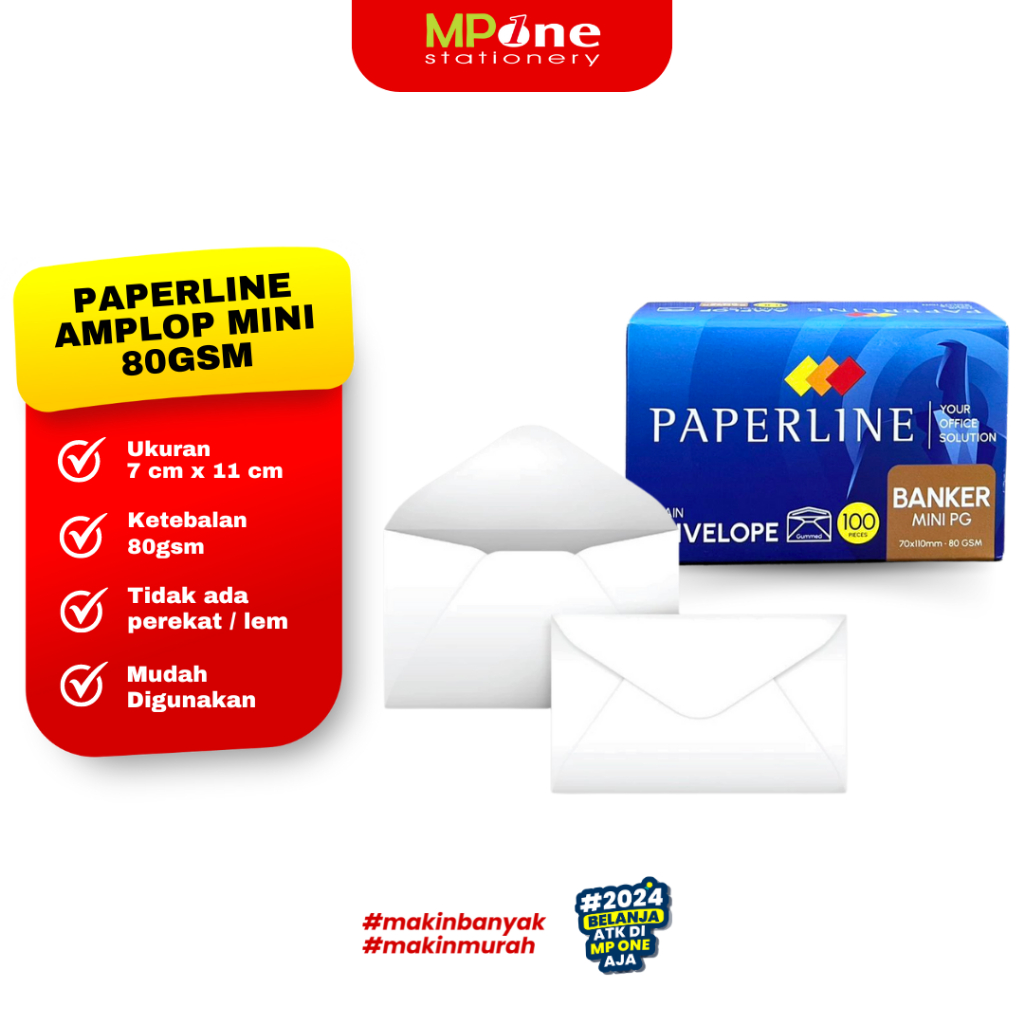 

(1 KOTAK) Paperline Amplop Mini 80gsm Isi 100 Lembar / Amplop Kecil Putih Polos Paperline