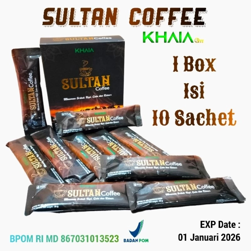 

Khaia Kopi Sultan 10 Sachet Coffee Penambah Gairah Wanita Pria Bubuk Herbal Minuman Stamina Kuat