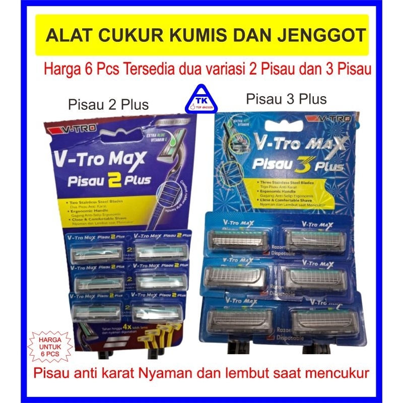 ALAT CUKUR KUMIS DAN JENGGOT V-TRO MAX 2 & 3 MATA PISAU HARGA 6 Pcs