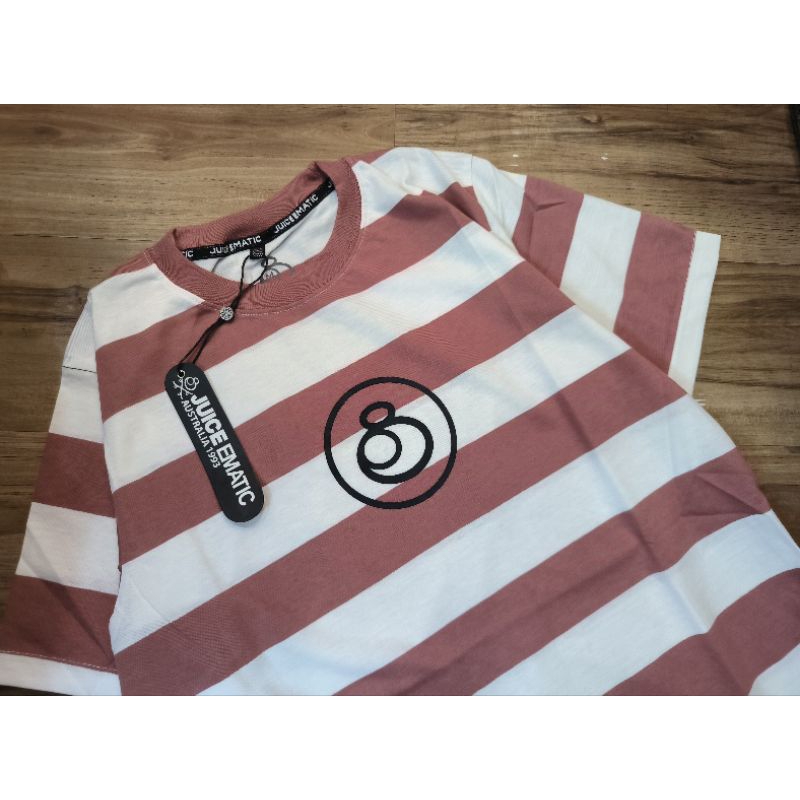 Juice Ematic T-shirt Kaous Salur Merah Lengan pendek T-shirt Unisex Stripe Merah 24s Kaos distro Ori