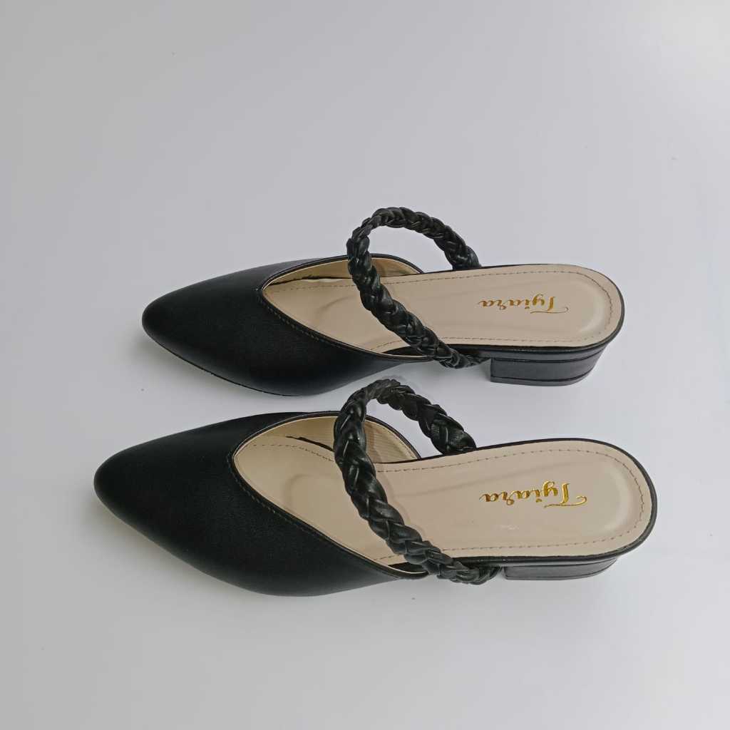 Sandal Heels Mules Kepang Tinggi Hak 3cm