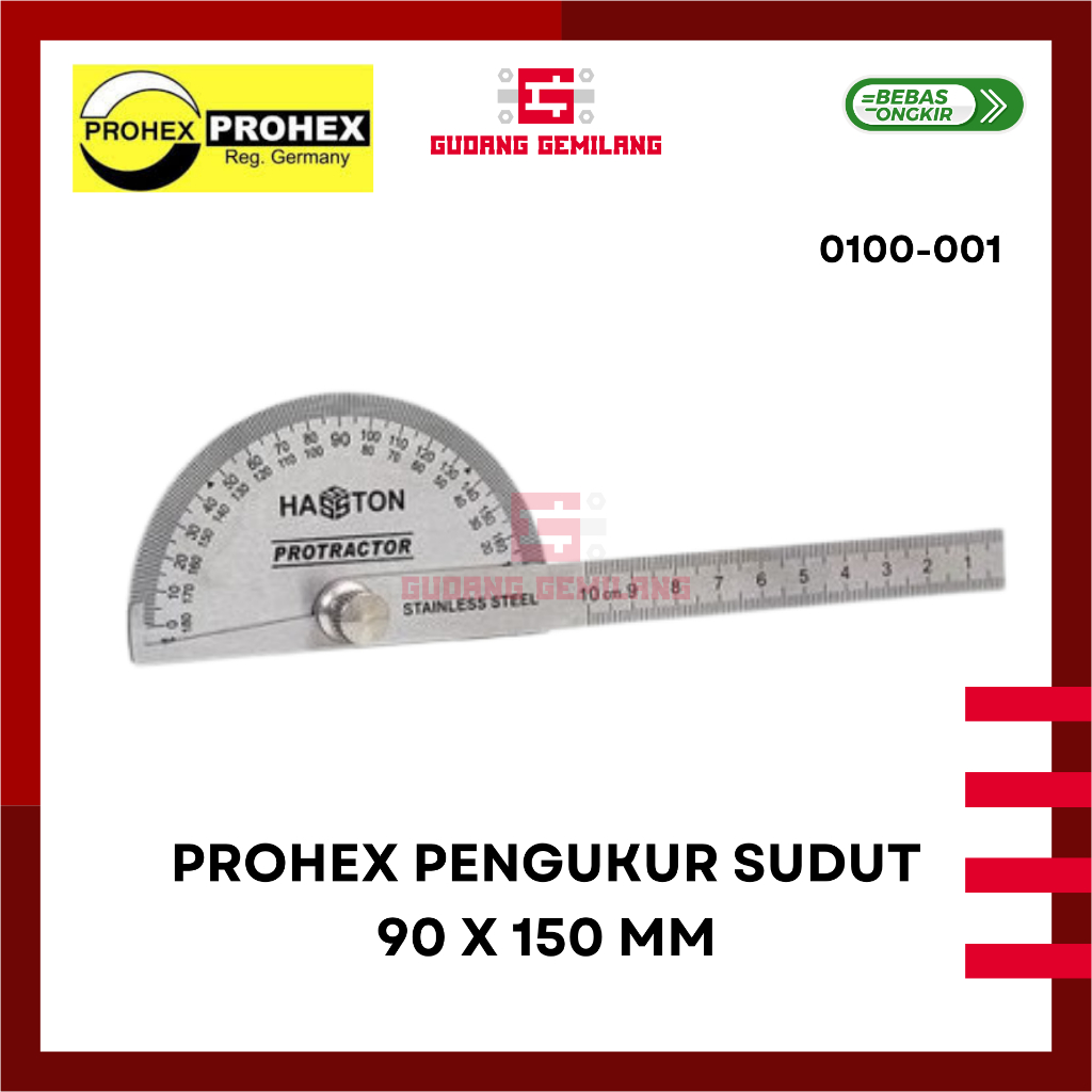 

Prohex Penggaris Busur Besi Pengukur Sudut / Protactor 0100-001
