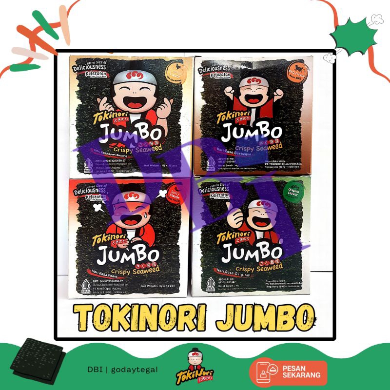 

TOKINORI JUMBO Crispy Seaweed 1 BOX ( 12 pcs ) | Snack Rumput Laut