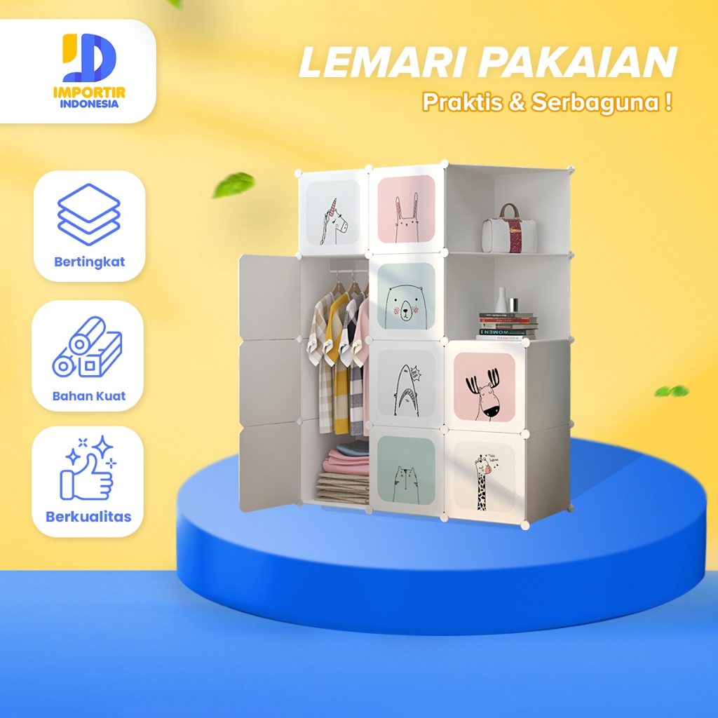 IMPORTIR Lemari Plastik 10 Pintu 2 Rak 1 Gantungan Lemari Plastik Lemari Serbaguna Lemari Portable