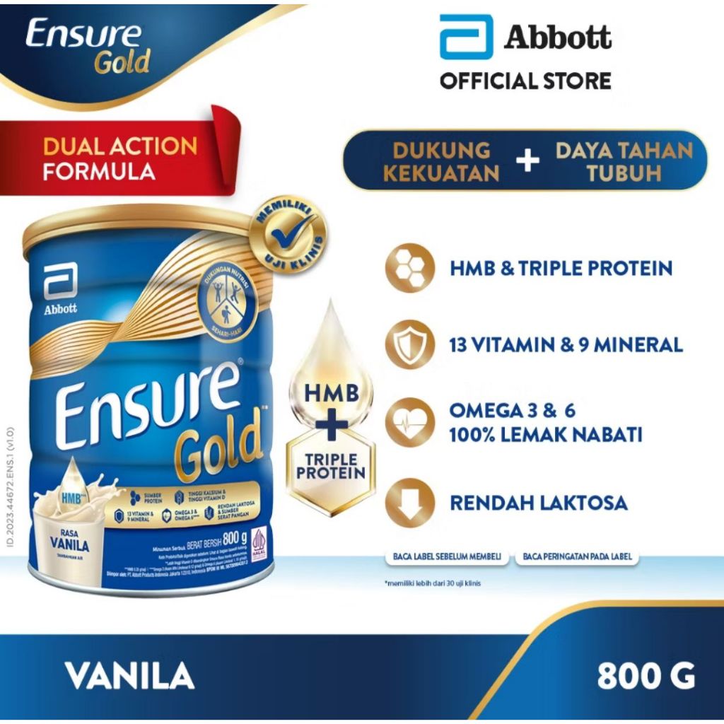 

Ensure Gold HMB Vanila - 800 gram - Nutrisi Dewasa Rendah Laktosa