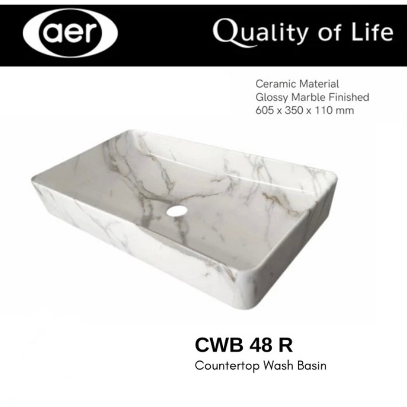 Wastafel Meja Marble AER Countertop Wash Basin CWB 48R Body Only wastafel motif marmer