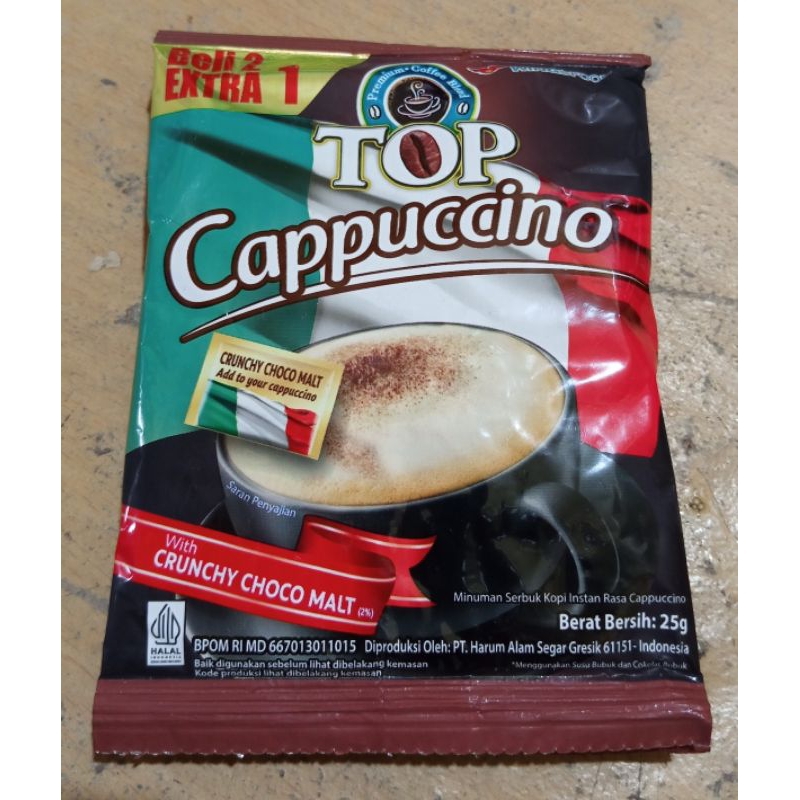 

Top Cappucino 25g 1 renteng 10+5 (15 sachet)