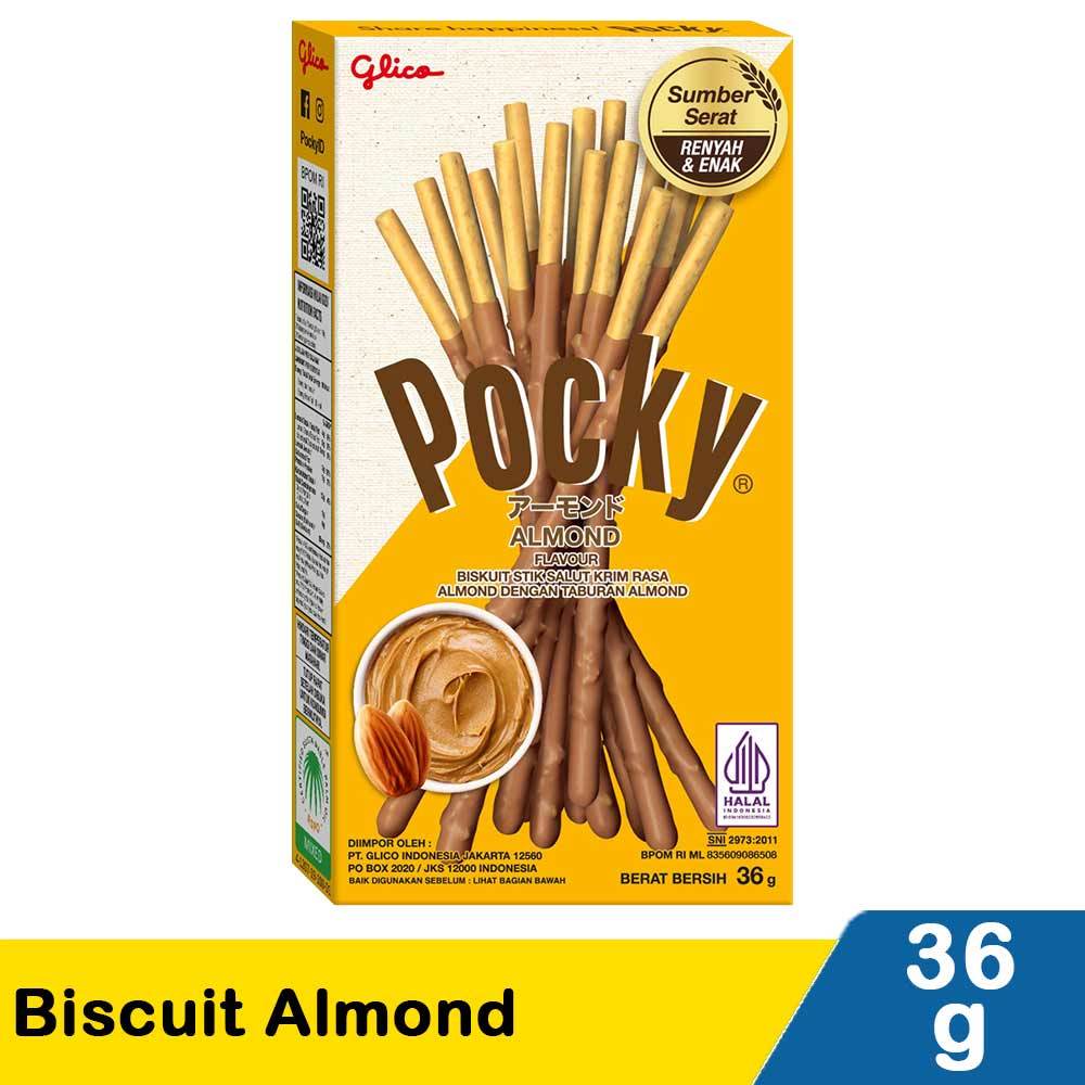 

Glico Pocky Almond Flavour 36 gram biskuit stik rasa Taburan Almond