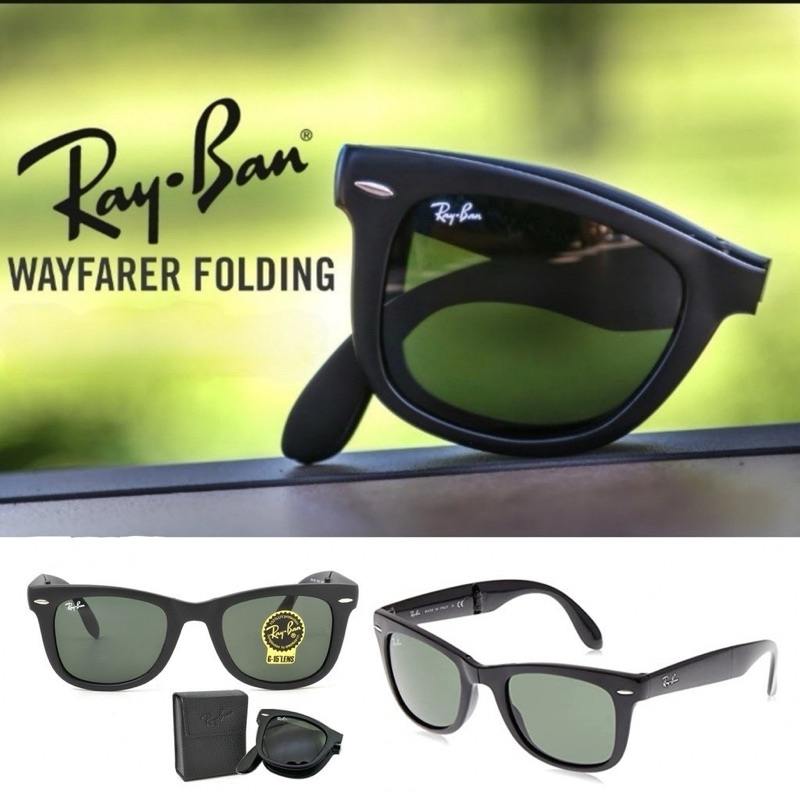 KACAMATA SUNGLASSES PRIA GAYA RAYBAN WAYFARER FOLDING FASHION PRIA DAN WANITA LENSA KACA ASLI POLARI