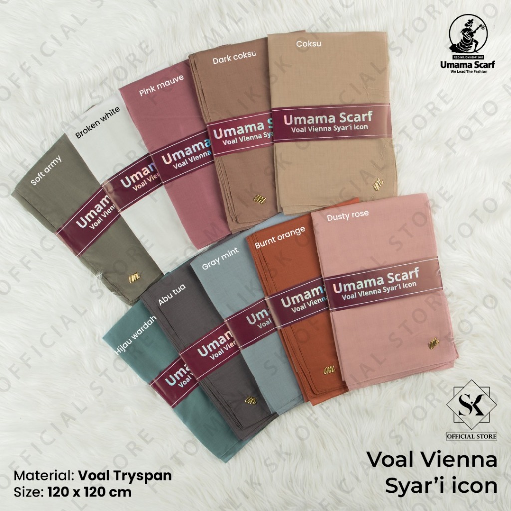 Jilbab Umama Scarf Voal Vienna Syari Metal Logo Jahit 120 x120 cm Dan 115x115 cm