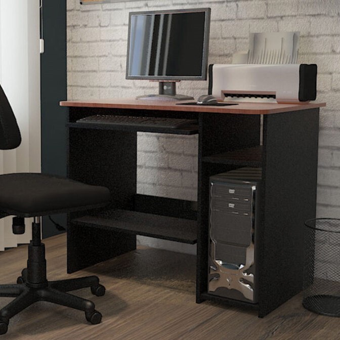 Meja Komputer Kokoh + Tempat CPU Desain Minimalis / Activ Fado CT 90 - River Teak - Black