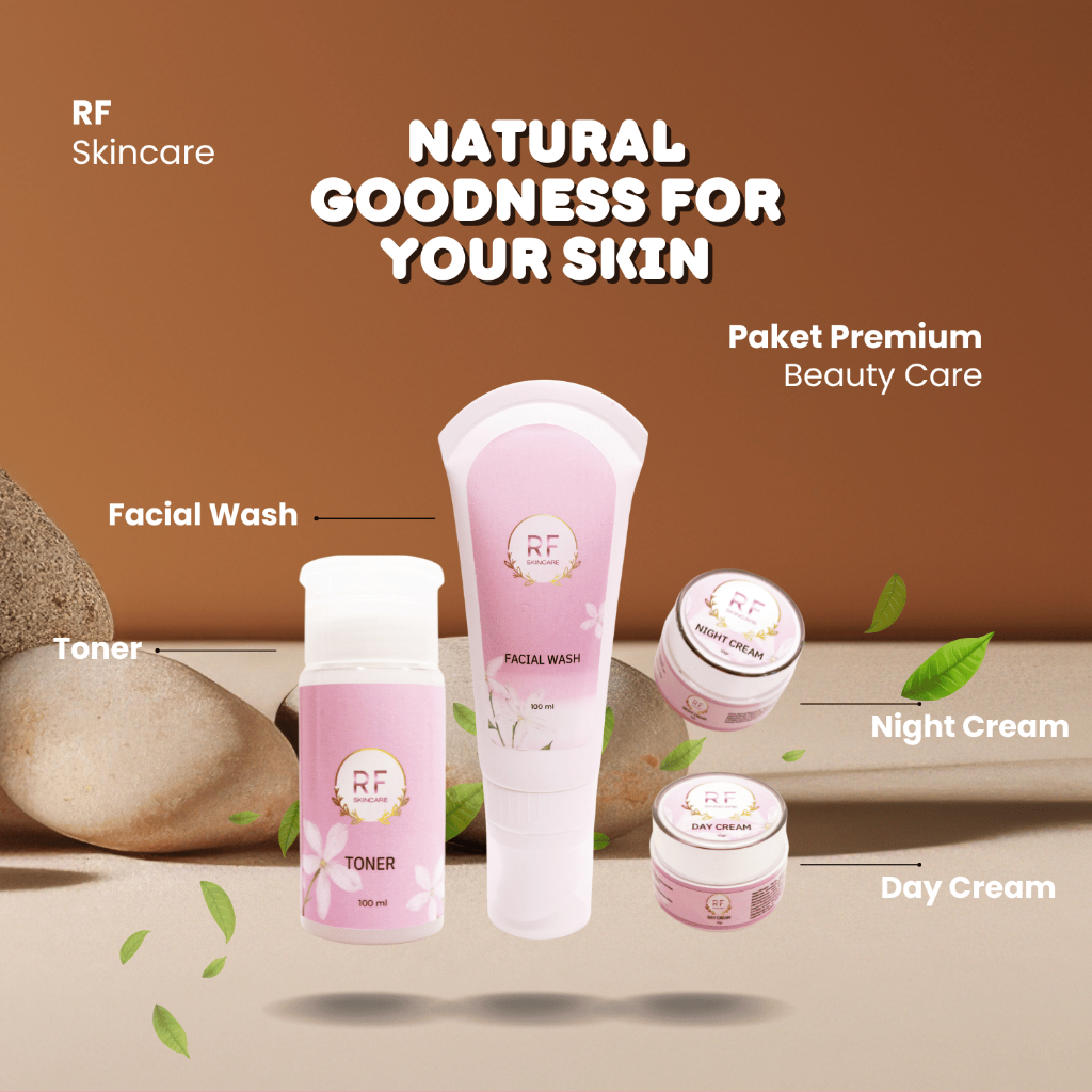 Paket Skincare RF Premium | Facial Wash, Toner, Day Cream & Night Cream | Skincare Glowing Aman BPOM