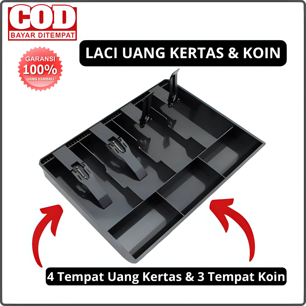 Laci Uang Kasir 4 Sekat Plastik Coin Cash
