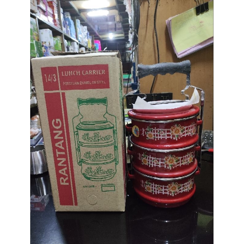 Rantang Enamel Kembang Jadul Merah Susun 3