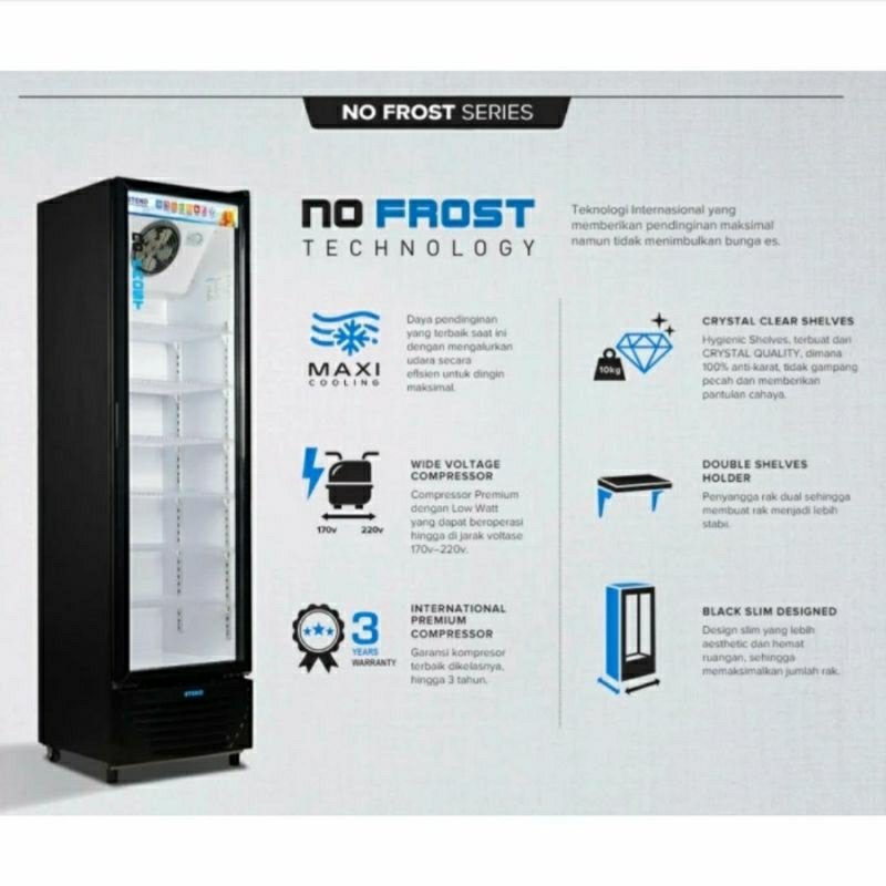 SHOWCASE STEKO MG 200 LEMARI PENDINGIN 4 RAK DISPLAY NO FROST