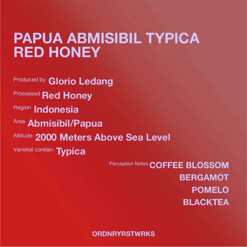 

Biji Kopi Arabika • Papua Abmisibil Typica Red Honey • 150gram
