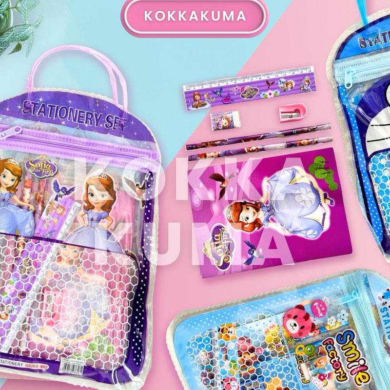 

( KKM ) Stationery Set 6 in 1 Free Bag Alat Tulis Anak Sekolah Buku Pulpen Penghapus Pengaris