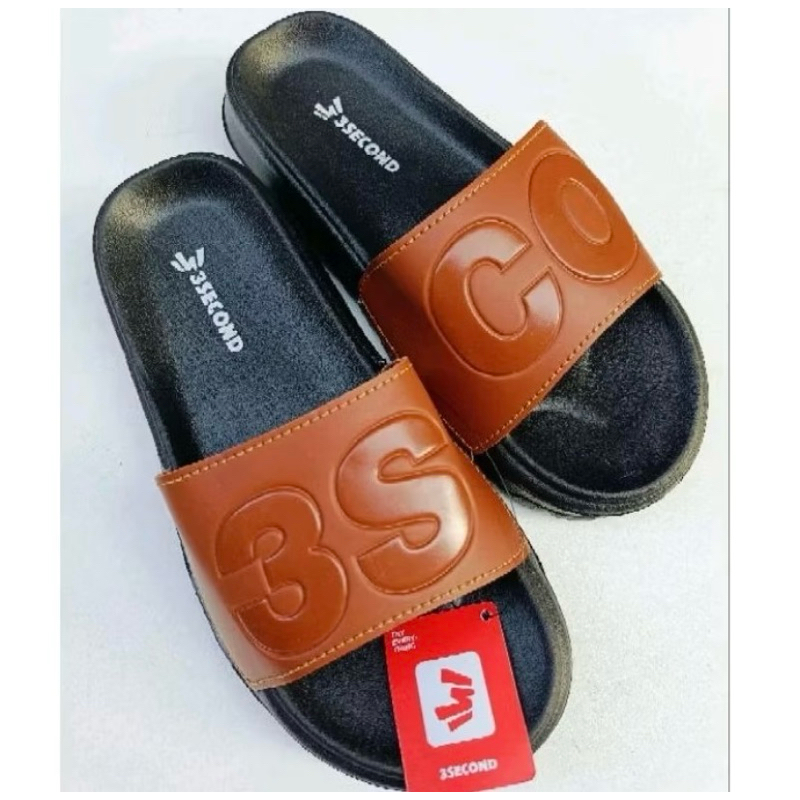 SANDAL SLOP PRIA 3SECOND SENDAL SLIP-ON THREE SECOND SANDAL SLIDE KULIT PRIA ORIGINAL