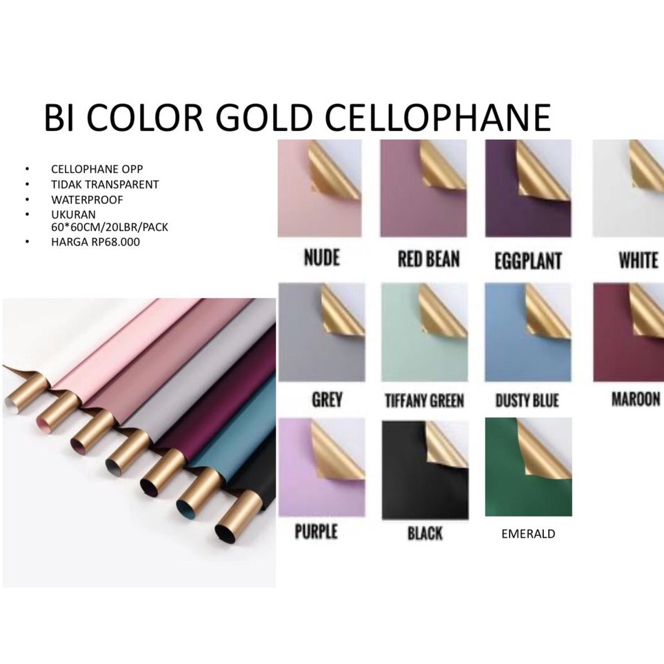 

Pasti Puas 2lembar Bi color gold cellophanekertas bungawrapping paper