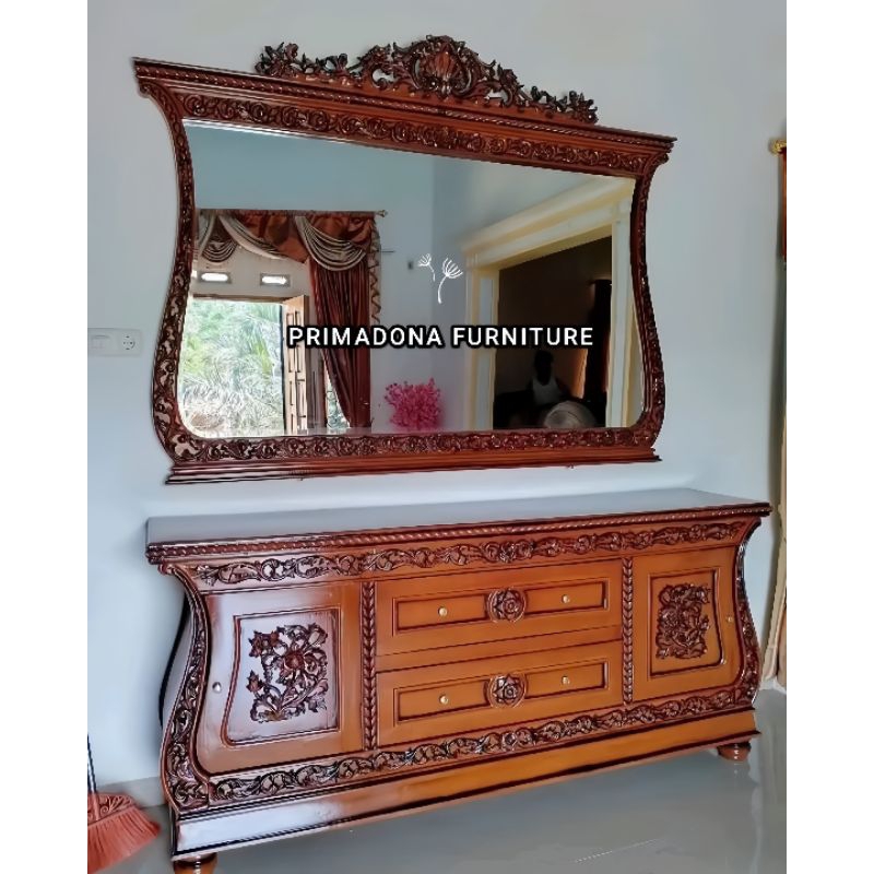 BUFFET  BIOLA BUFFET UKIR BUFFET KACA KABINET UKIR KAYU JATI TERLARIS