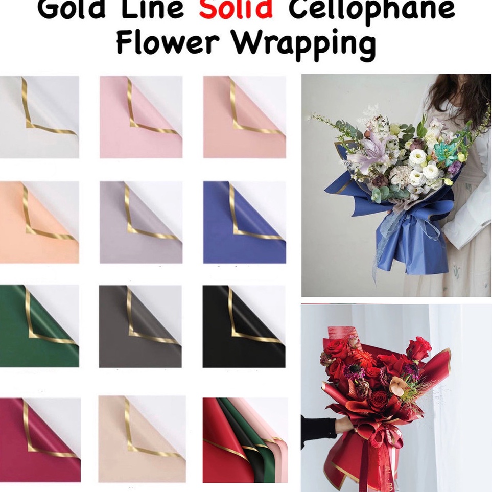 

Model Trending 2 Lembar Flower Wrapping Paper Varian List Gold Emas Kertas Buket Bunga Cellophane Florist Goldline