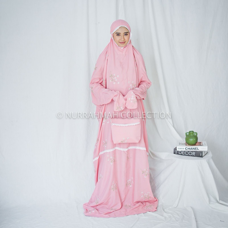 Mukena Terusan Dewasa Katun Rayon Bordir Mawar