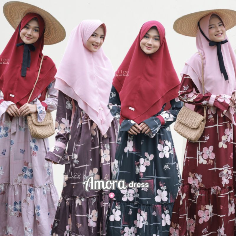 Amora - Gamis Dress Wanita Wolfis Lembut Jatuh Motif Terbaru Elegant Syar'i Mewah Busui