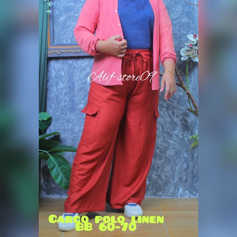 alf_celana cargo polo linen | celana kulot higwaist | kulot jumbo | celana linen higwaist