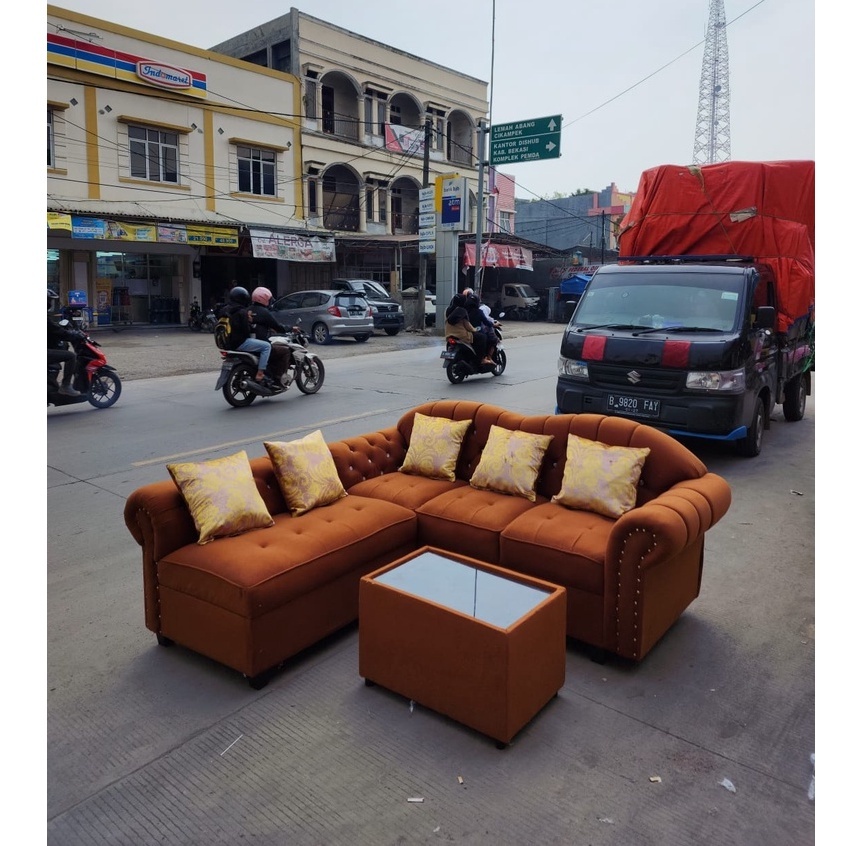 Sofa L kancing Putus Lengkung / Bangku Sofa Ruang Tamu Minimalis