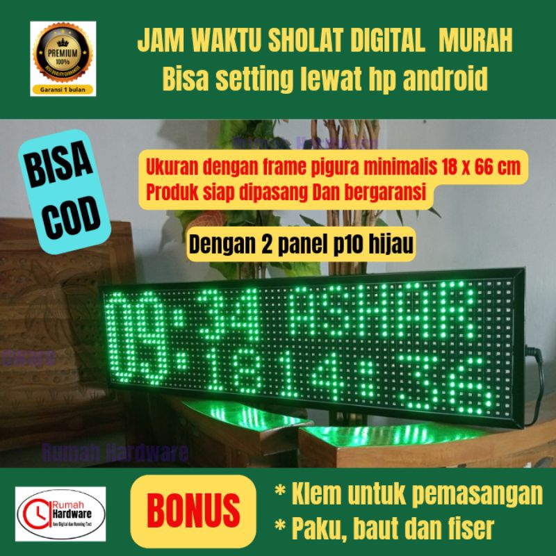 Jam Waktu Sholat Masjid / Jam Digital Sholat Masjid / JWS 2panel p10 Hijau