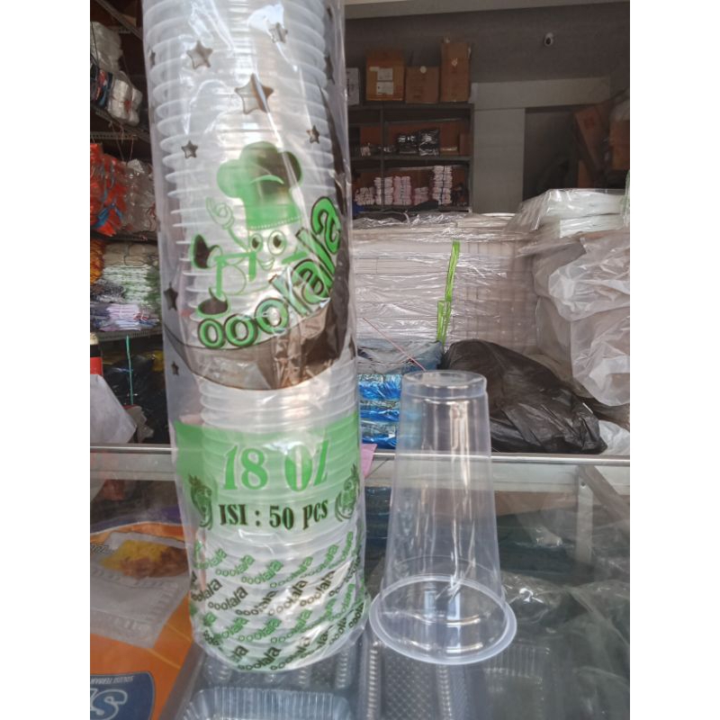 gelas plastik 18 oz isi 50 pcs tipe SLIM 7 gr OOLALA