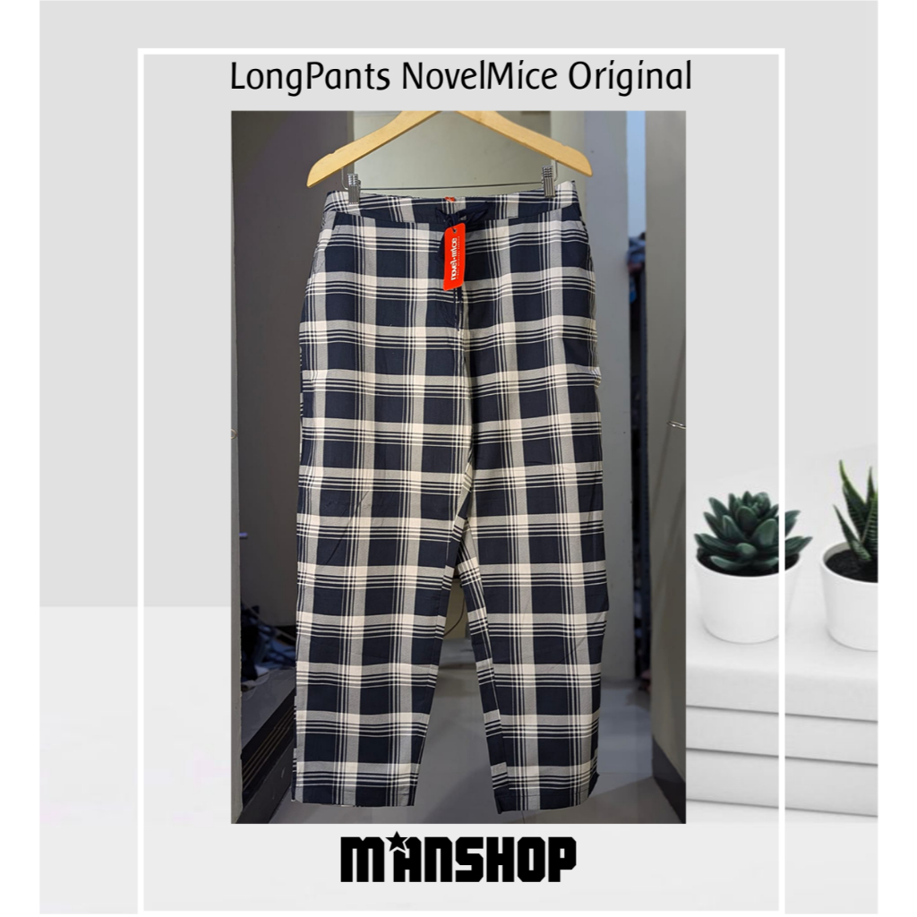 NovelMice Havana Blue Plaid Pants Novel Mice Celana Panjang Kotak Kotak Wanita Original