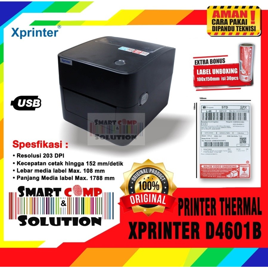 

Printer Barcode XPrinter XP460 / D4601B / D4601 / D460 Thermal Label Resi Alamat