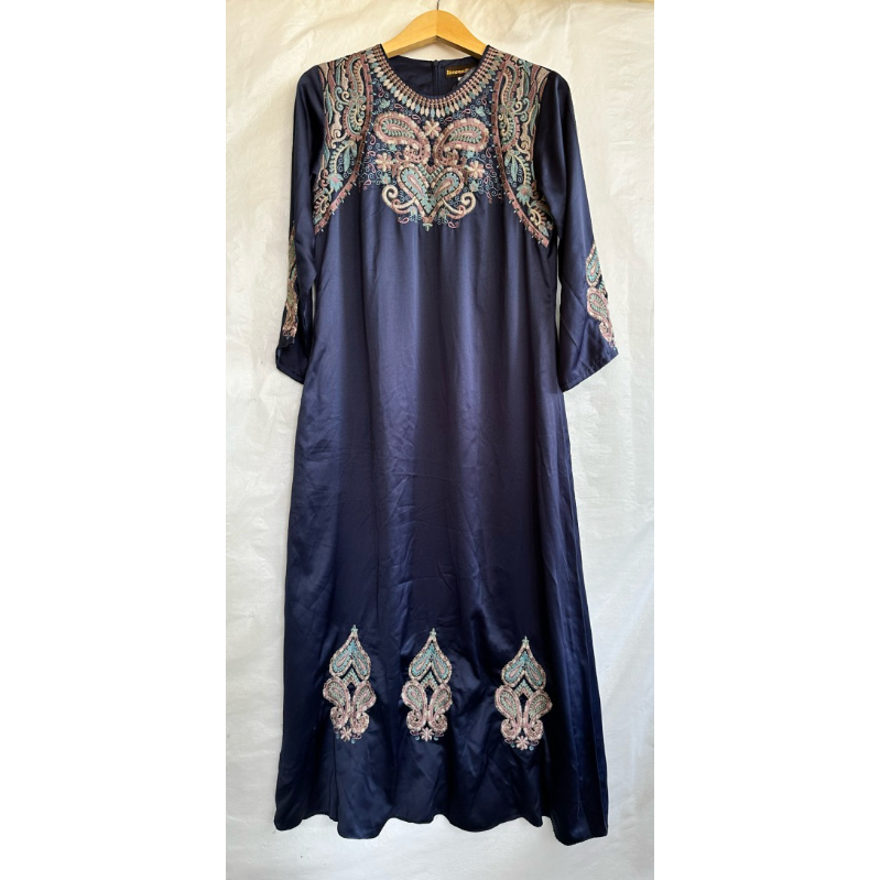 gamis satin bordir warna navy