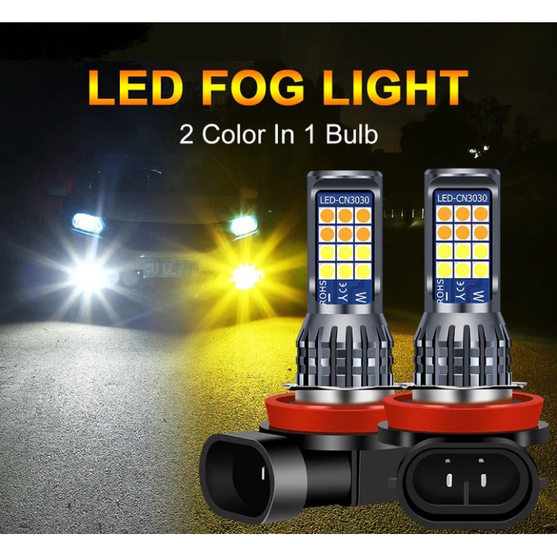 Sepasang LED H11/H16 Foglamp Dua Warna Putih+Kuning