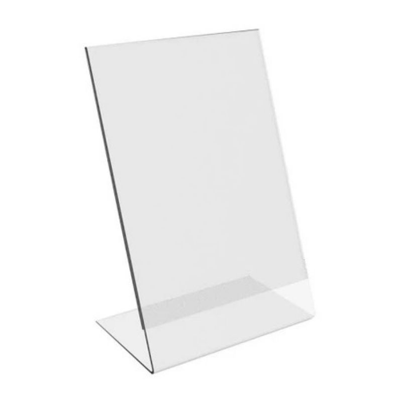 

Tempat brosur akrilik size A5 L Potrait TEKUKAN BELAKANG FULL / Tent card akrilik / Tent holder akrilik/ Tent Qrist Barcode / Stand Akrilik