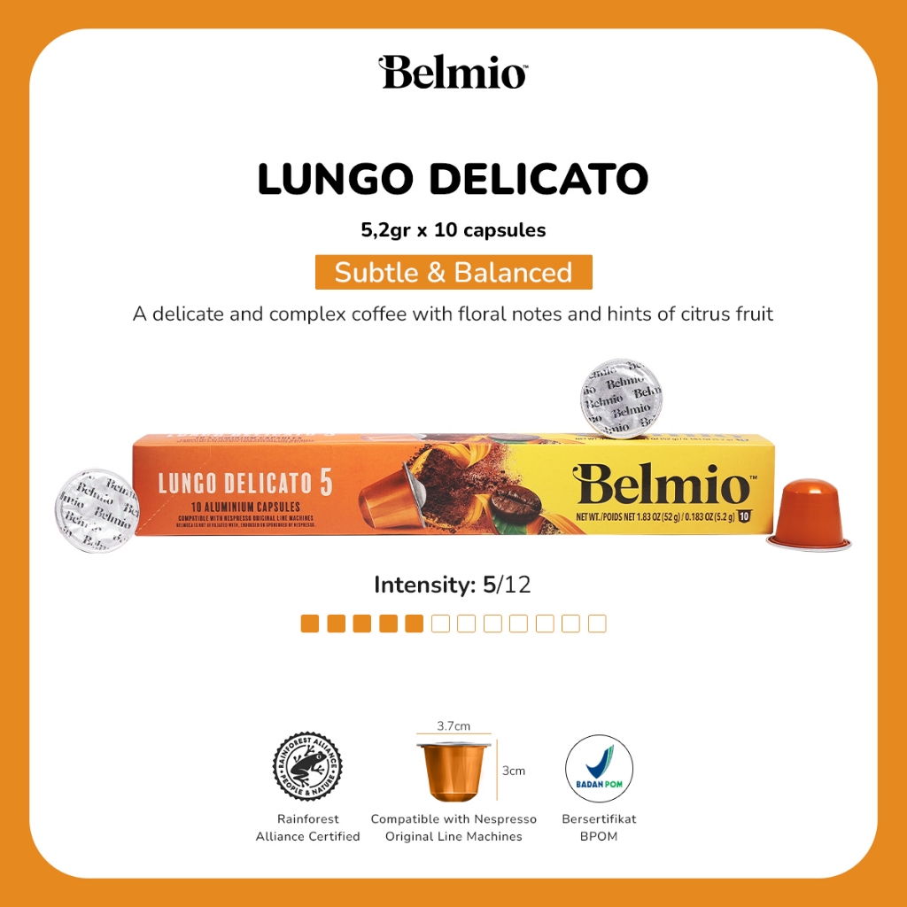 

Belmio Coffee - Lungo Delicato [Kapsul Kopi - Mesin Nespresso]