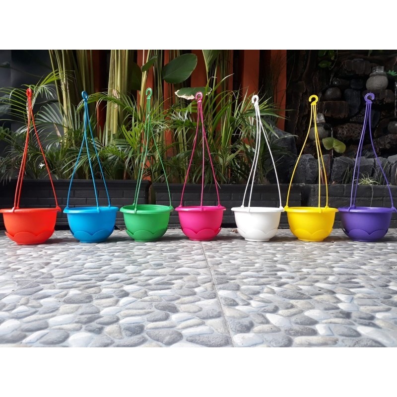 pot gantung bunga 20 pot gantung plastik warna warni RANDOM