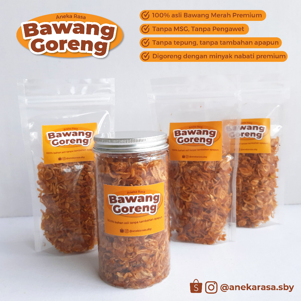 

BAWANG GORENG MERAH 50 gr ASLI TANPA TEPUNG | anekarasa.sby | Bawang Merah Asli Standing Pouch Segel