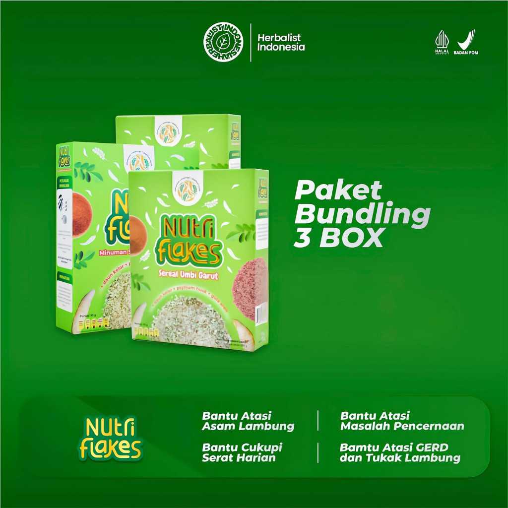 

Nutriflakes Paket 3 Box – Sereal Dengan Kandungan Daun Kelor Umbi Garut Dan Susu Kambing Etawa Atasi Solusi Permasalahan Lambung Maag Kronis Membantu Mengontrol Kadar Gula Darah Dan Memperbaiki System Pencernaan 100% Aman Tanpa Efek Samping