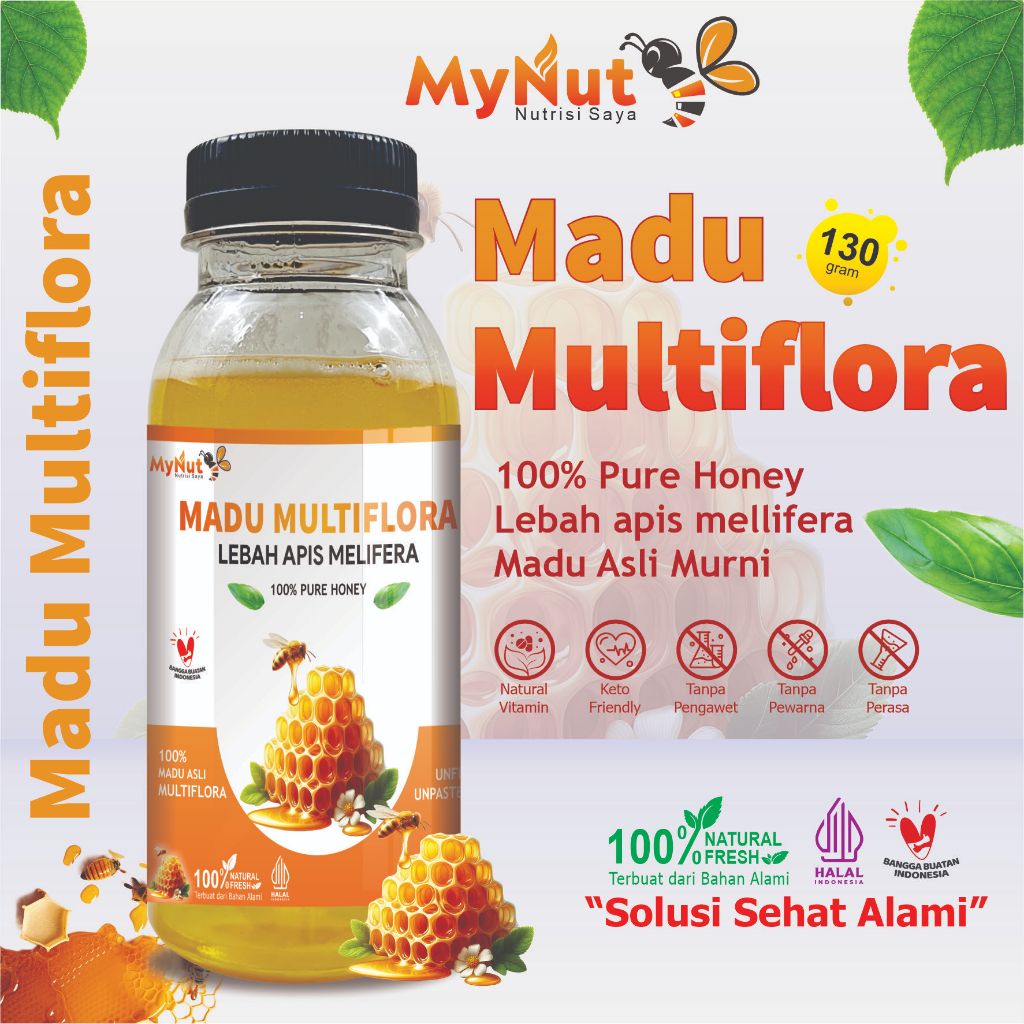 

MYNUT MADU MURNI MULTIFLORA 130 GR MADU ASLI LEBAH APIS APIS MELIFERA 100% PURE HONEY RAW HONEY