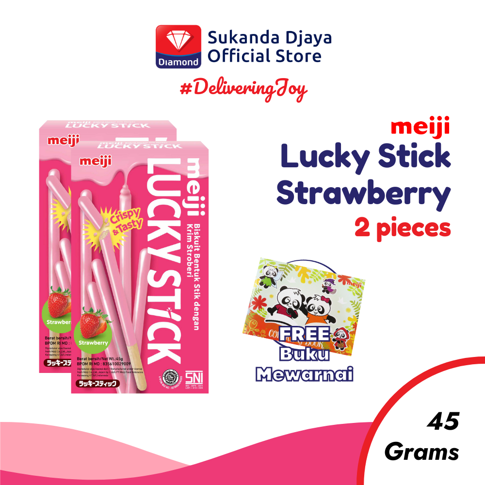

Meiji Lucky Stick Biscuit Strawberry Snack 45 Gr ISI 2 [Free Buku Mewarnai]