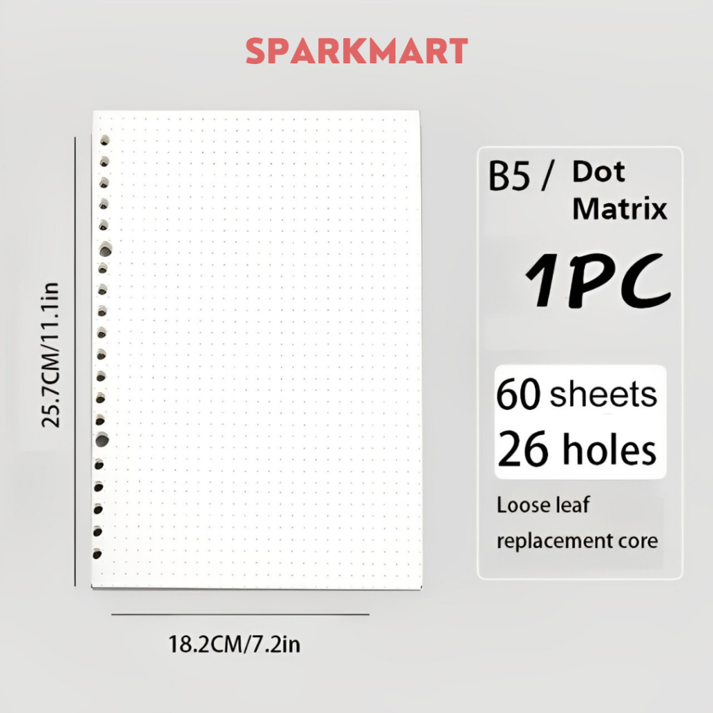 

Kertas Binder B5 26 Lubang Isi Ulang Buku Binder Loose Leaf Paper 60 Sheets Dot Matrix - White