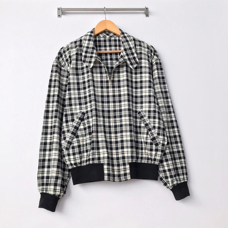 L Jaket Harrington LYLE & SCOTT Original Vintage Casual Work Jacket Motif Kotak Hitam Putih