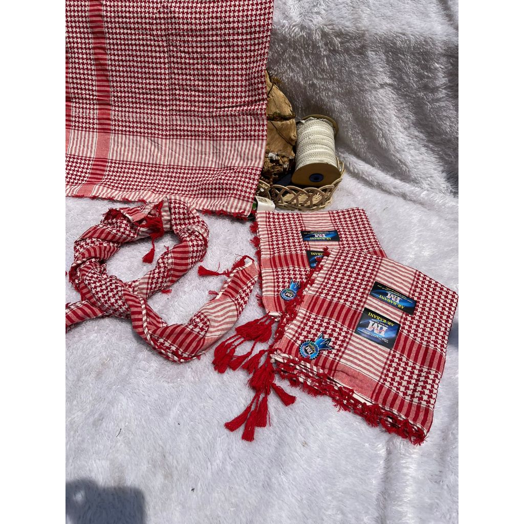 sorban merah putih rumbai kuncir sorban dobby rumbai