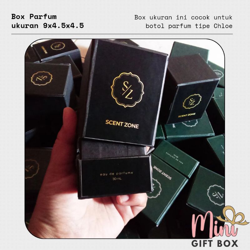 

Box parfum model upside-down ukuran 9x4.5x4.5 untuk botol chloe bebas custom logo