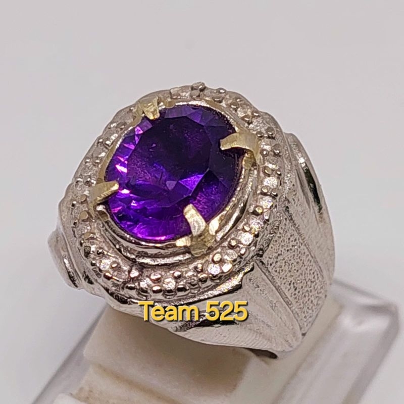 Cincin batu permata kecubung ungu tua super kristal model cutting terbaru mixcut / amethyst quartz /